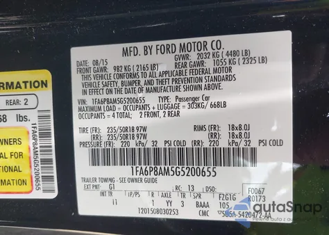 2016 Ford Mustang V6 from USA, damaged, VIN 1FA6P8AM5G5200655